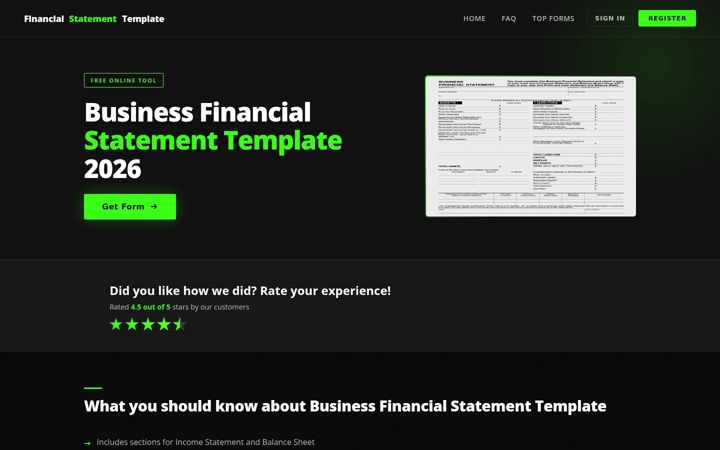 Screenshot of financial-statement-template.com
