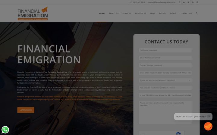 Screenshot of financialemigration.co.za