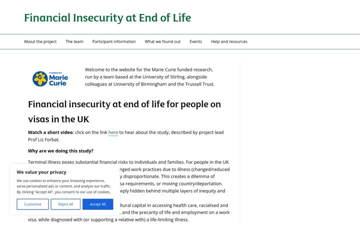 Screenshot of financialinsecurityendoflife.stir.ac.uk