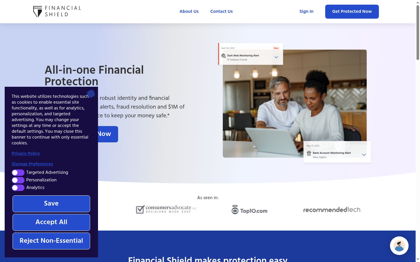 Screenshot del banner di consenso mostrato prima di qualsiasi interazione