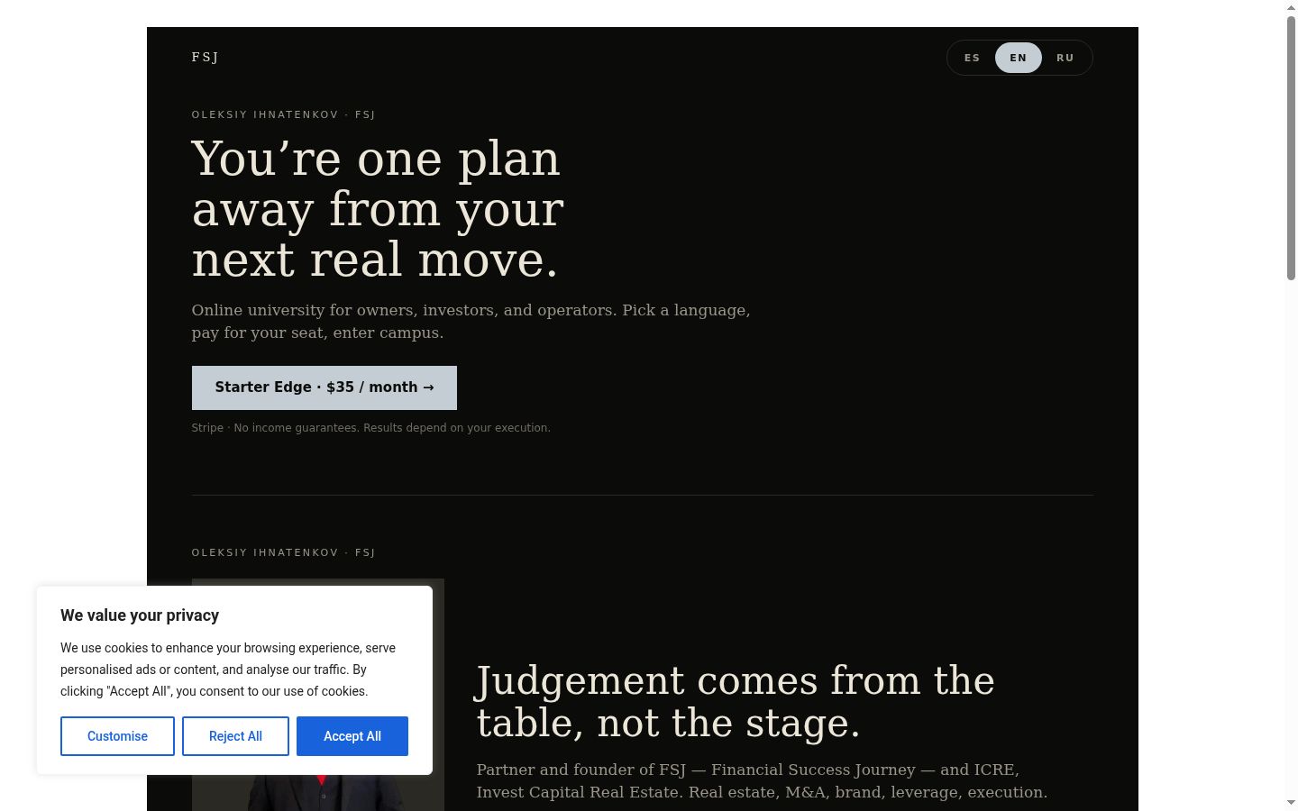 Captura de ecrã do banner de consentimento apresentado antes de qualquer interação