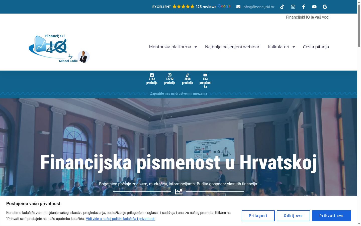 Posnetek zaslona pasice za privolitev, prikazane pred kakršno koli interakcijo