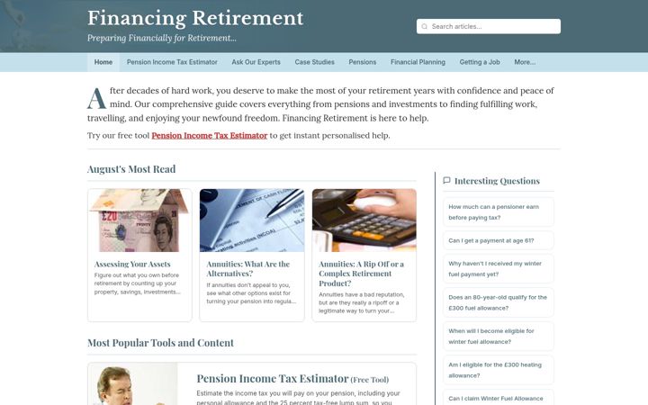Screenshot of financingretirement.co.uk