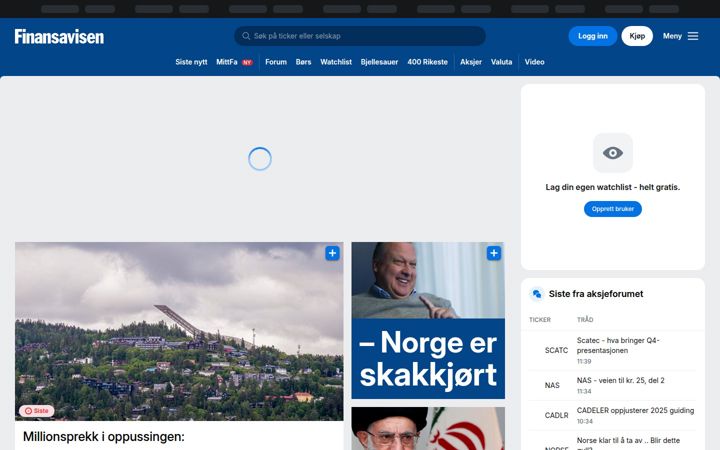 Skærmbillede af finansavisen.no