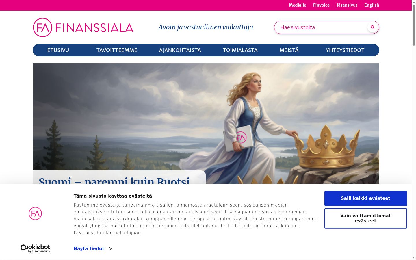 Ekrānuzņēmums ar piekrišanas baneri, kas tika rādīts pirms jebkādas mijiedarbības
