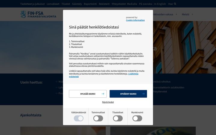 Screenshot of finanssivalvonta.fi
