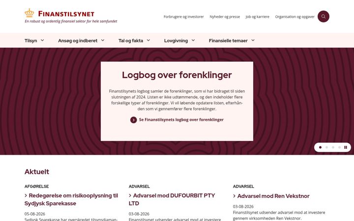 Screenshot of finanstilsynet.dk