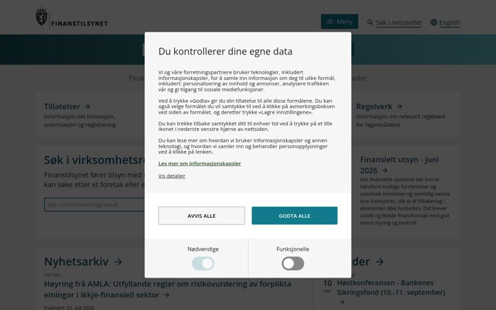 Screenshot of finanstilsynet.no