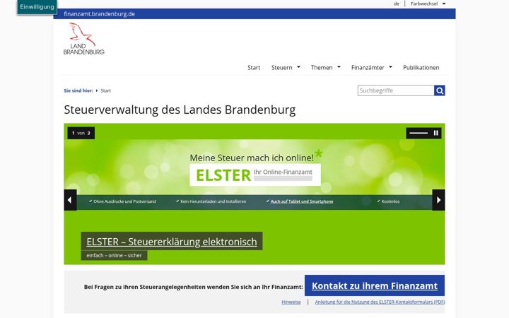 Екранна снимка на finanzamt.brandenburg.de