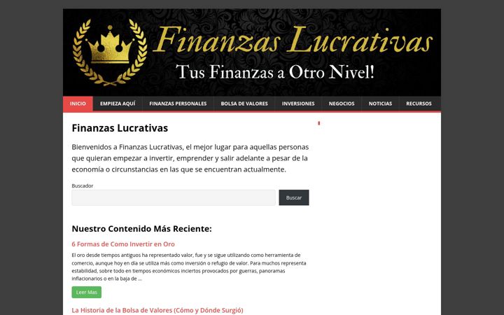 Screenshot of finanzaslucrativas.com