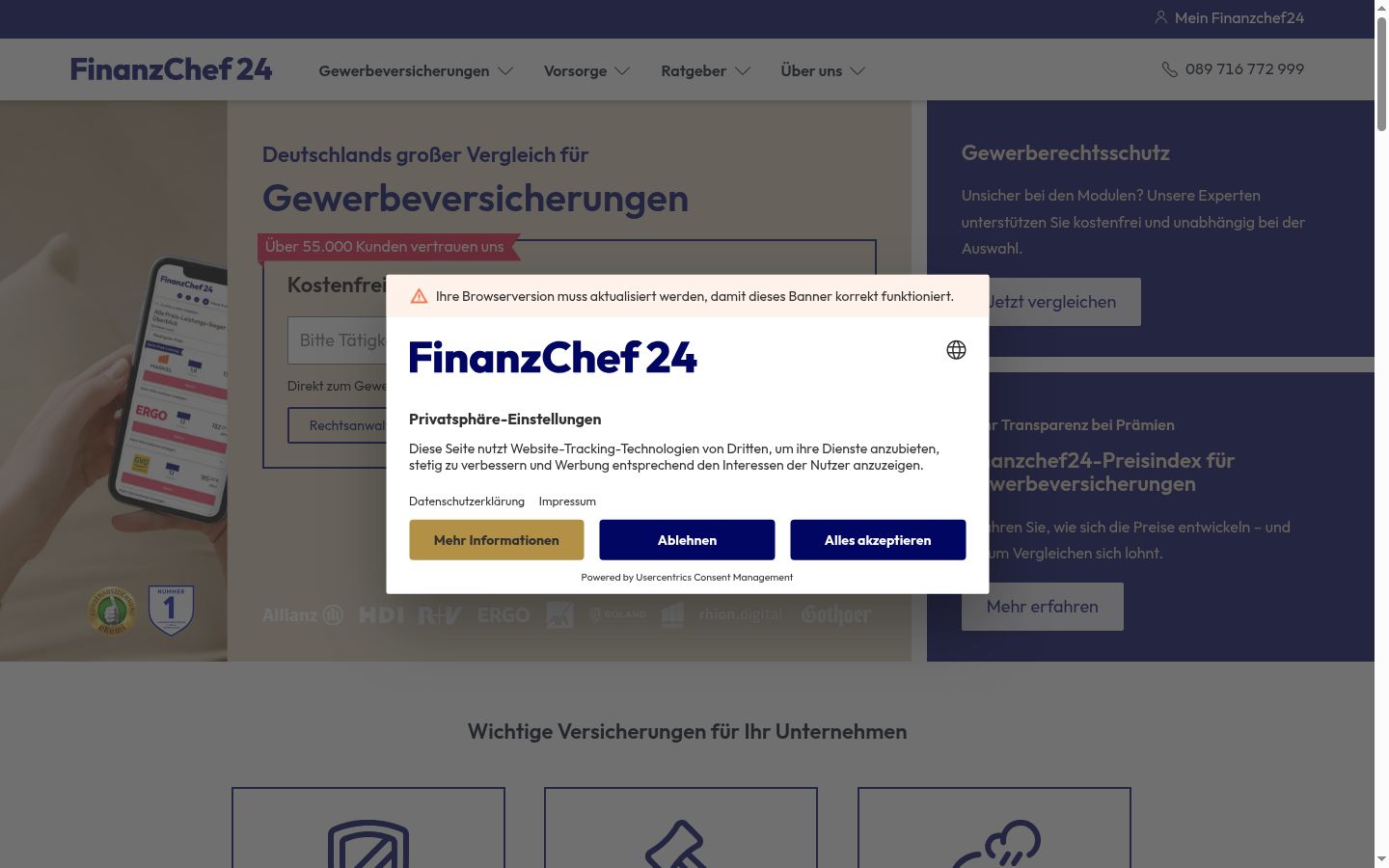 Screenshot van de toestemmingsbanner zoals getoond vóór enige interactie