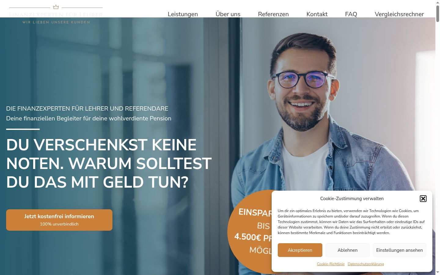 Screenshot des Einwilligungsbanners vor jeglicher Interaktion
