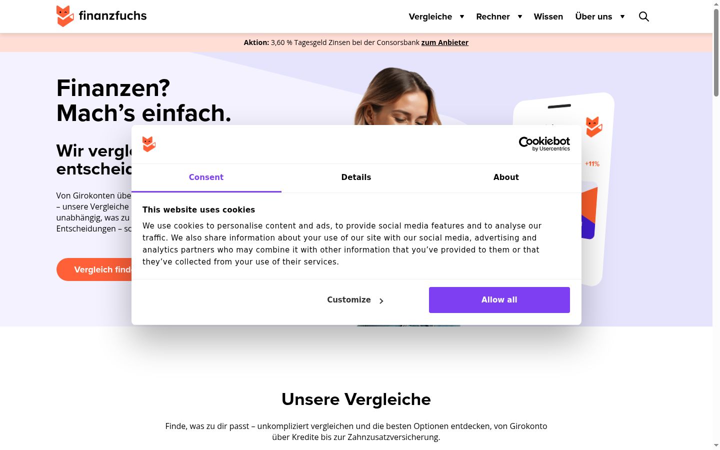 Capture d'écran de la bannière de consentement affichée avant toute interaction