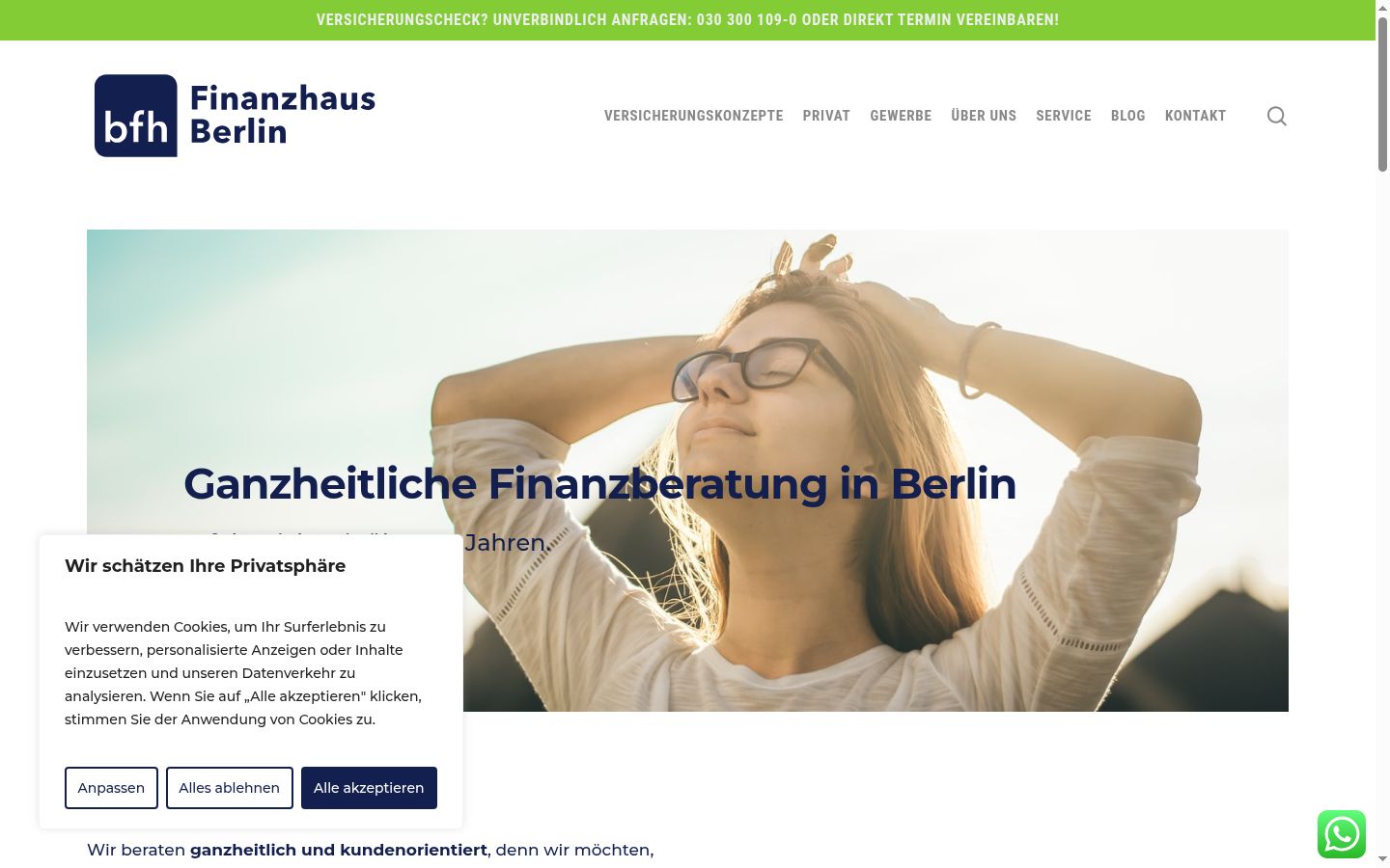 Screenshot des Einwilligungsbanners vor jeglicher Interaktion