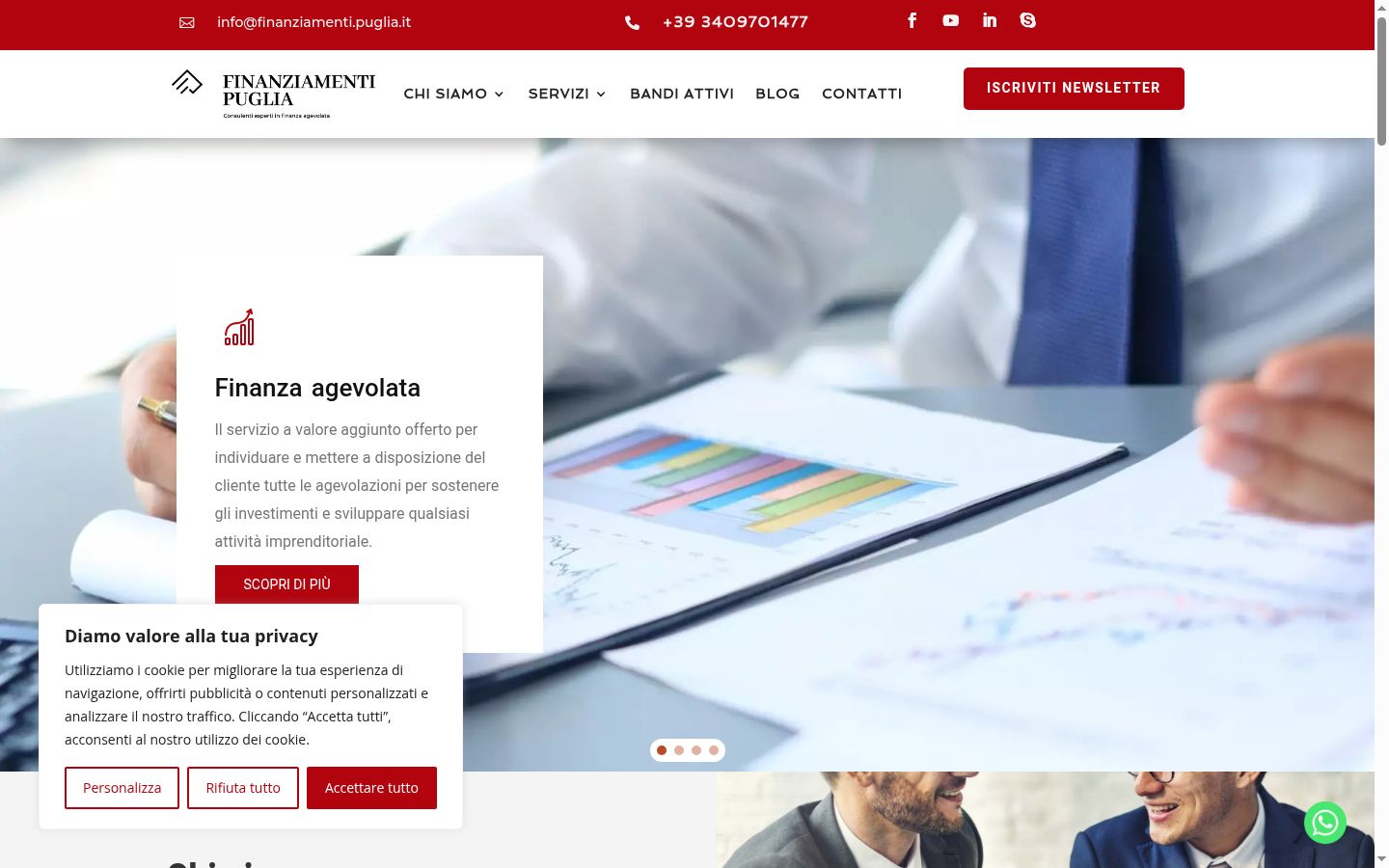 Screenshot del banner di consenso mostrato prima di qualsiasi interazione