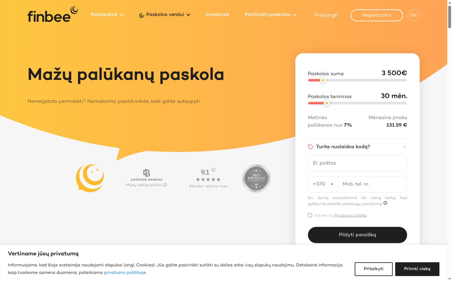 Screenshot tal-banner tal-kunsens muri qabel kwalunkwe interazzjoni