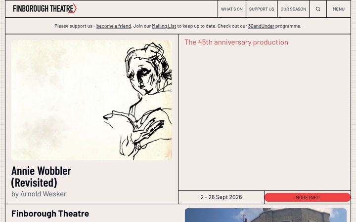 Screenshot of finboroughtheatre.co.uk