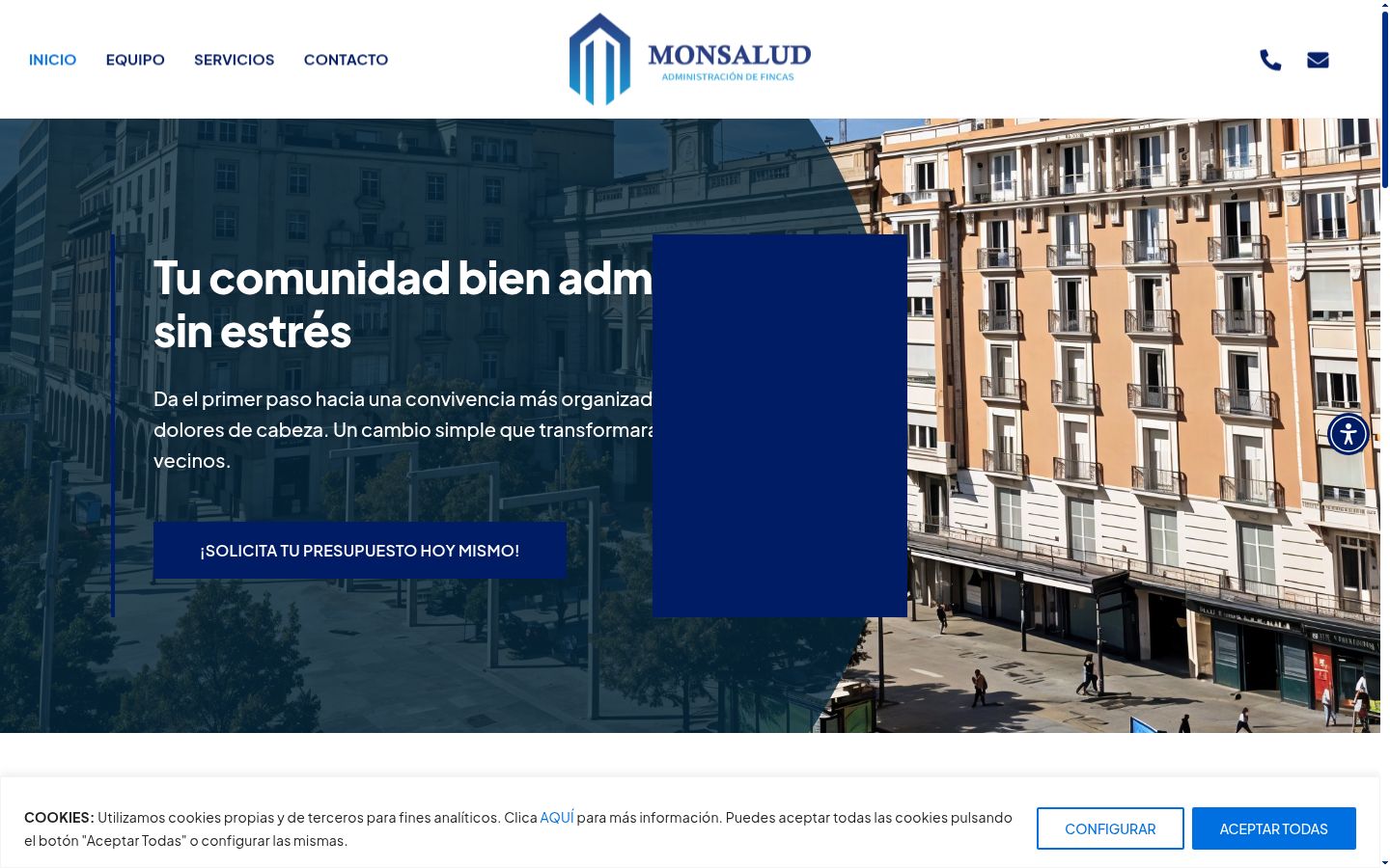 Captura de pantalla del banner de consentimiento mostrado antes de cualquier interacción