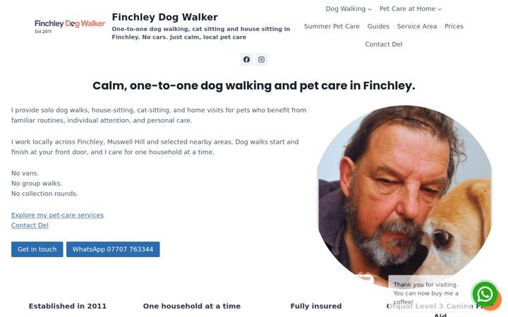Screenshot of finchleydogwalker.co.uk