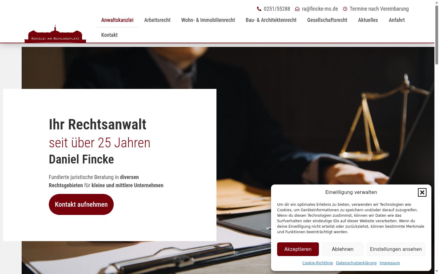 Screenshot des Einwilligungsbanners vor jeglicher Interaktion