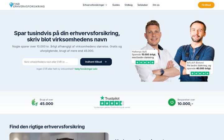 Screenshot of find-erhvervsforsikring.dk