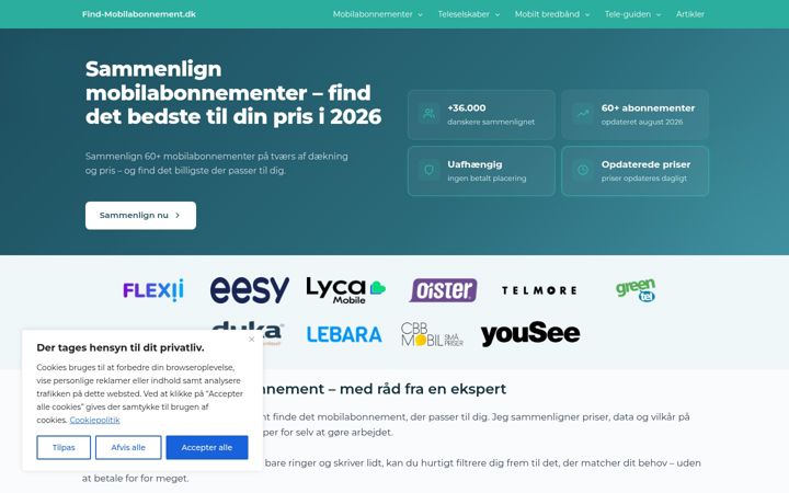 Screenshot of find-mobilabonnement.dk
