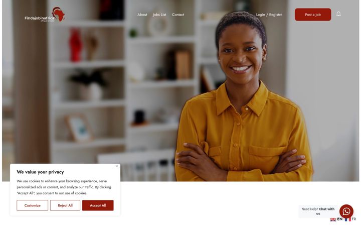 Screenshot of findajobinafrica.com