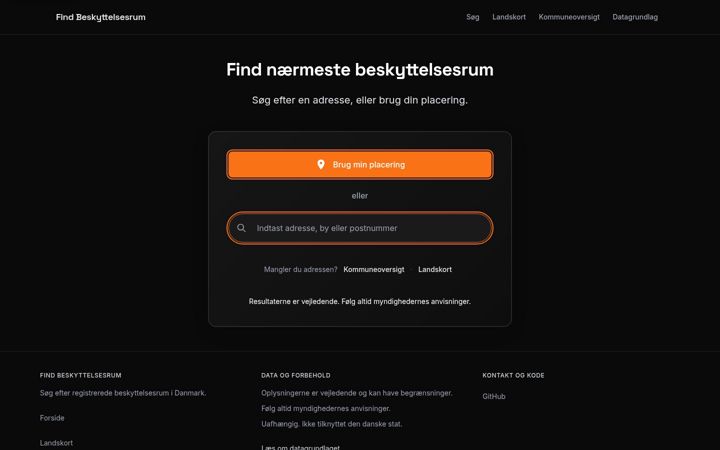 Screenshot of findbeskyttelsesrum.dk