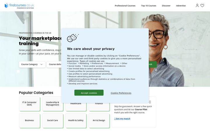 Screenshot of findcourses.co.uk