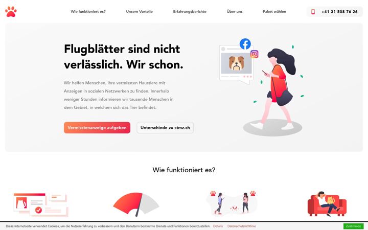 Screenshot of findedeinhaustier.ch