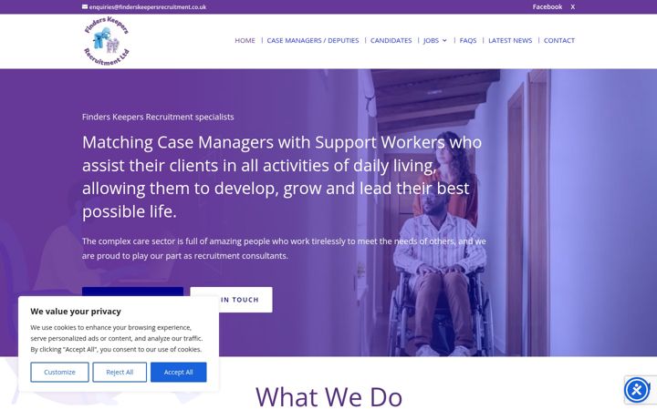 Screenshot of finderskeepersrecruitment.co.uk