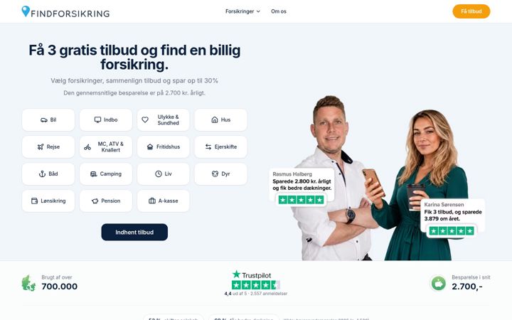 Screenshot of findforsikring.dk