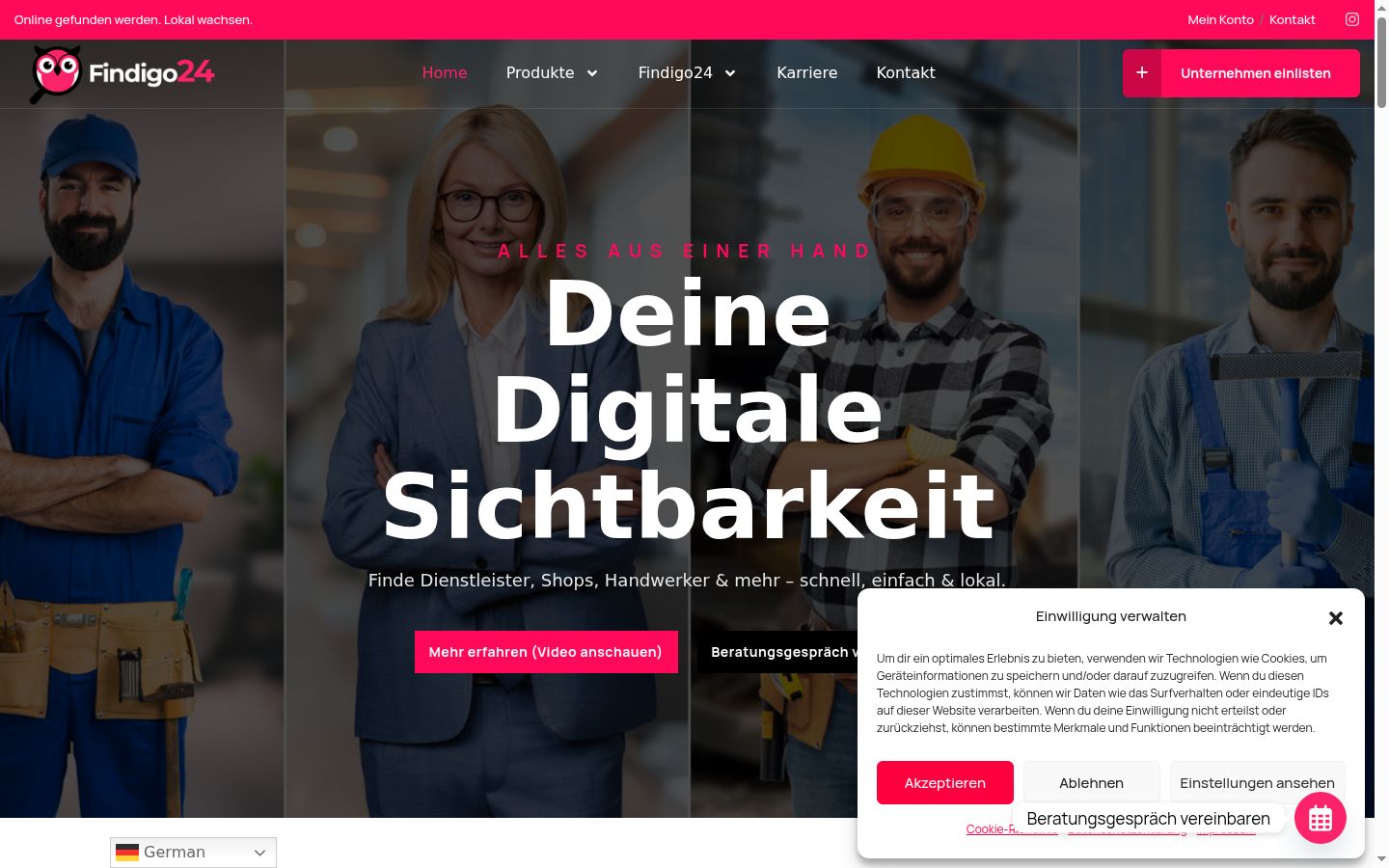 Screenshot des Einwilligungsbanners vor jeglicher Interaktion