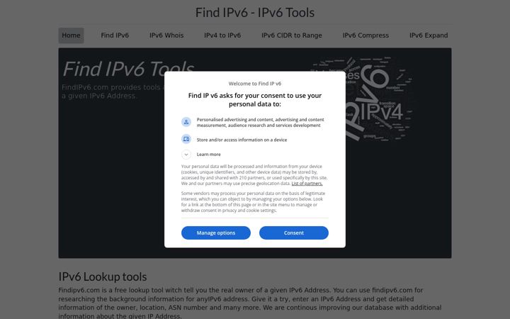 Screenshot von findipv6.com