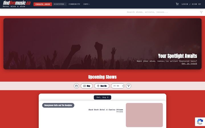Screenshot of findlivemusic.ca