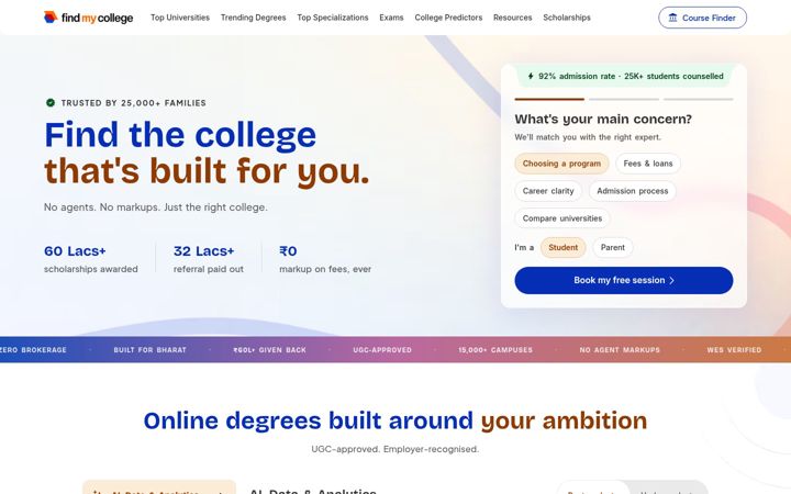Screenshot of findmycollege.com