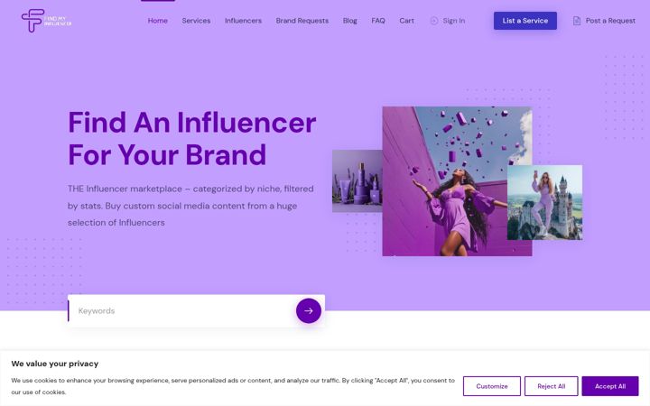 Screenshot of findmyinfluencer.co.uk