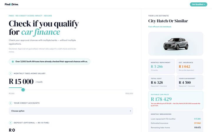 Screenshot of findndrive.co.za