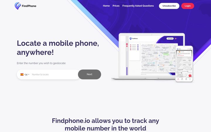 Ekrano kopija findphone.io