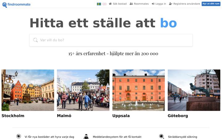 Screenshot of findroommate.se
