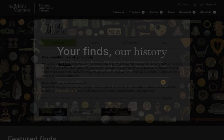 Screenshot of finds.org.uk