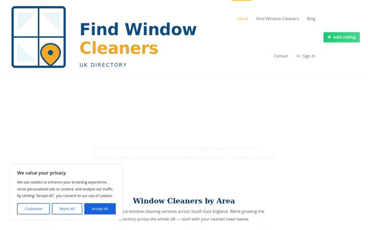 Screenshot of findwindowcleaners.co.uk
