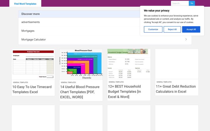 Screenshot of findwordtemplates.com