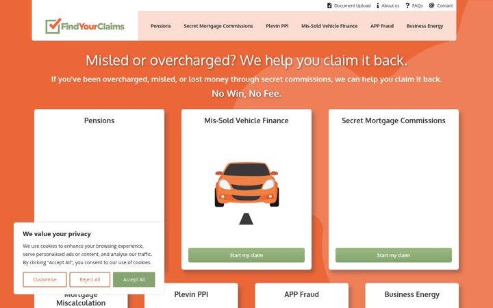 Screenshot of findyourclaims.net