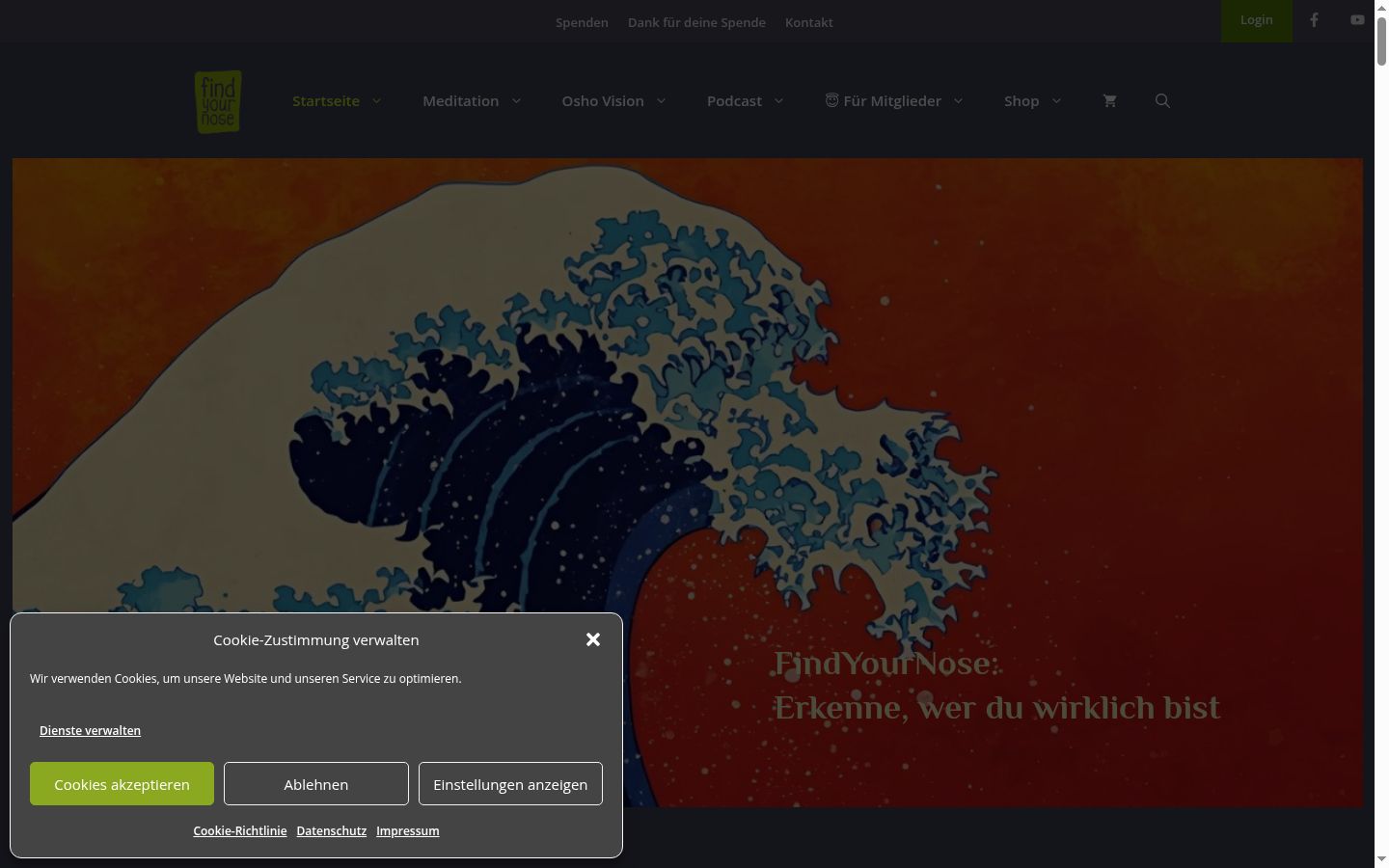 Screenshot del banner di consenso mostrato prima di qualsiasi interazione
