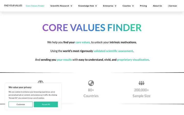 Screenshot of findyourvalues.com