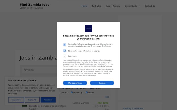 Screenshot of findzambiajobs.com