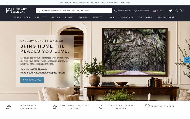 Screenshot of fineartcanvas.com