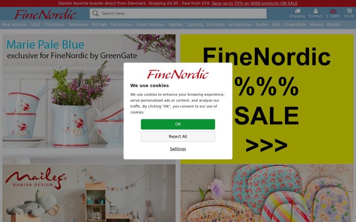 Screenshot of finenordic.co.uk
