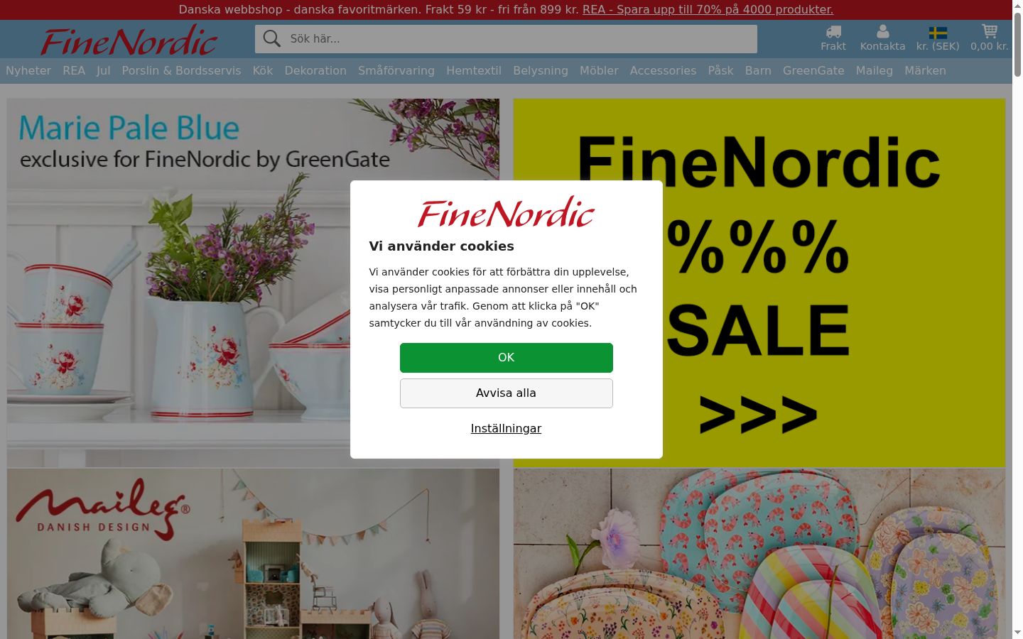 Skjermbilde av samtykkebanneret slik det vises før noen interaksjon